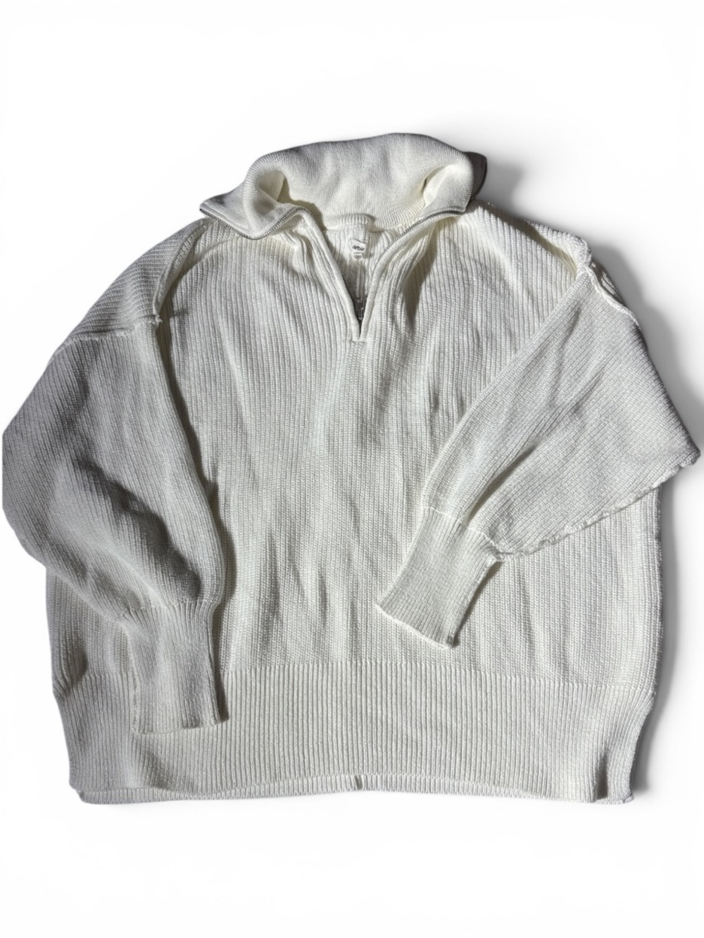 Aerie White Ribbed Quarter Zip Sweater Size Large Oversized Pullover